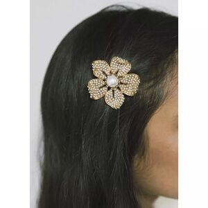 JENNIFER BEHR Gold and Silver Floral Hair Brooch with Pearl